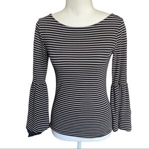 Frame Knit Boat Neck Bell Sleeve Striped Top XS